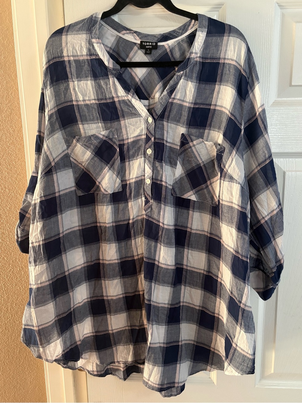 Torrid Harper plaid blouse top 3/4 sleeves roll tab sleeves academia fall 5X